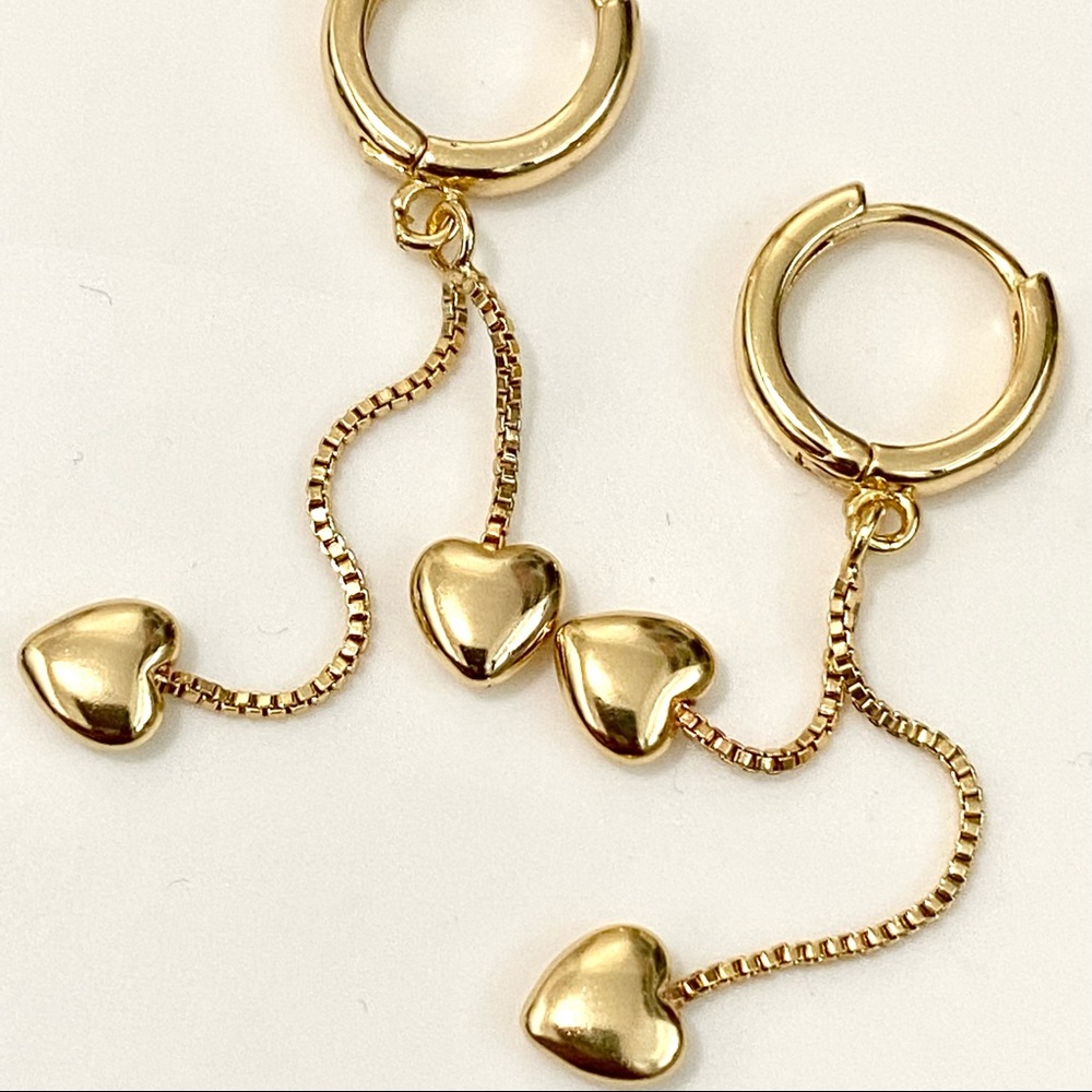 Heart of gold dangle earrings - handmade, hypoallergenic and sterling silver
